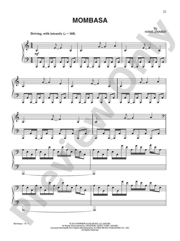 Mombasa (from "Inception") - Piano (Digital Download)