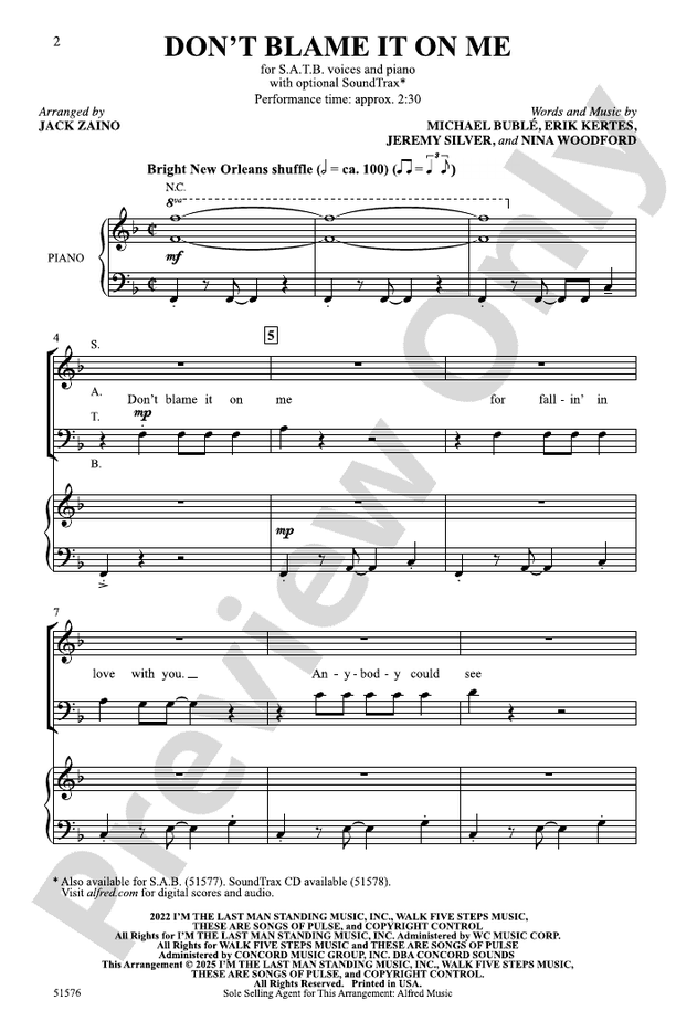 Don't Blame It on Me - SATB Choral Octavo (Digital Download)
