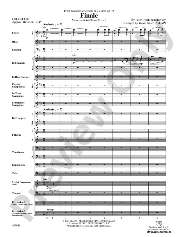 Finale (from Serenade for Strings in C Major, Op. 48, Movement #4 (Terma Russo)) - Concert Band Conductor Score & Parts (Digital Download)