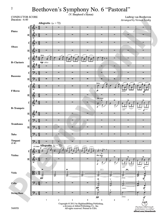 Beethoven's Symphony No. 6 "Pastoral" – Ful Orchestra Conductor Score & Parts (Digital Download)