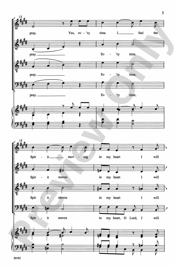 Ev'ry Time I Feel the Spirit – SATB divisi, a cappella Choral Octavo (Digital Download)