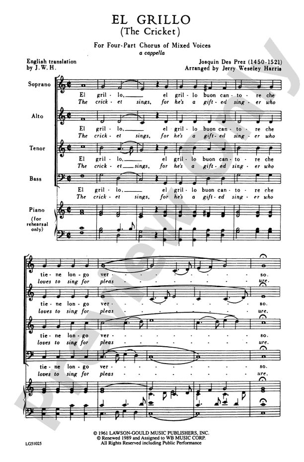 El Grillo (The Cricket) – SATB Choral Octavo (Digital Download)