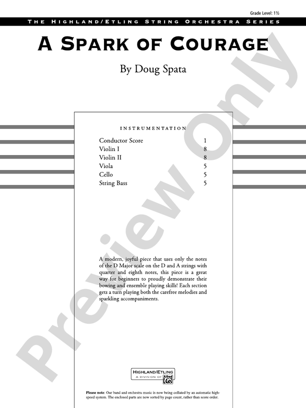 A Spark of Courage - String Orchestra Conductor Score & Parts (Digital Download)