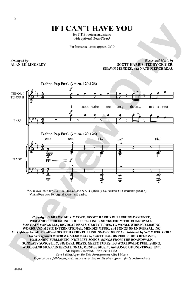 If I Can't Have You – TTB Choral Octavo (Digital Download)