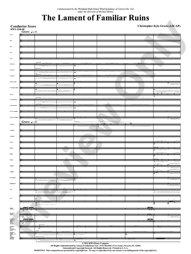 The Lament of Familiar Ruins - Concert Band Conductor Score & Parts(Digital Download)