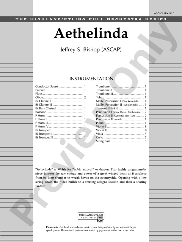 Aethelinda – Full Orchestra Conductor Score & Parts (Digital Download)