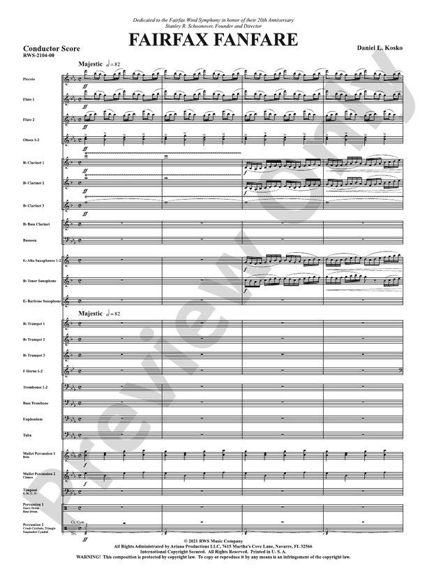 Fairfax Fanfare - Concert Band Conductor Score & Parts(Digital Download)