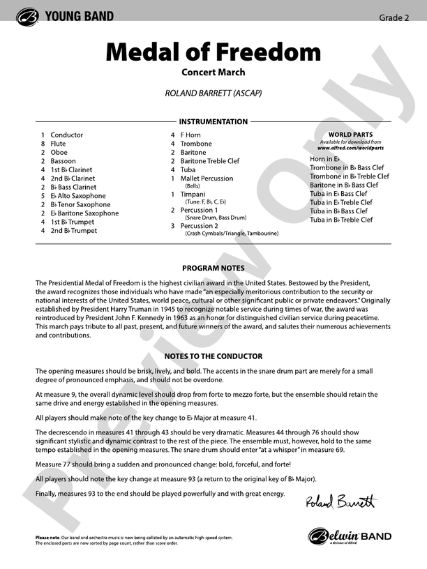 Medal of Freedom - Concert Band Conductor Score & Parts (Digital Download)
