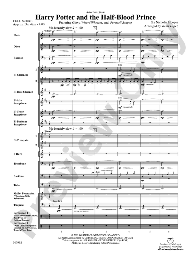 Harry Potter and the Half-Blood Prince, Selections from - Concert Band Conductor Score & Parts (Digital Download)