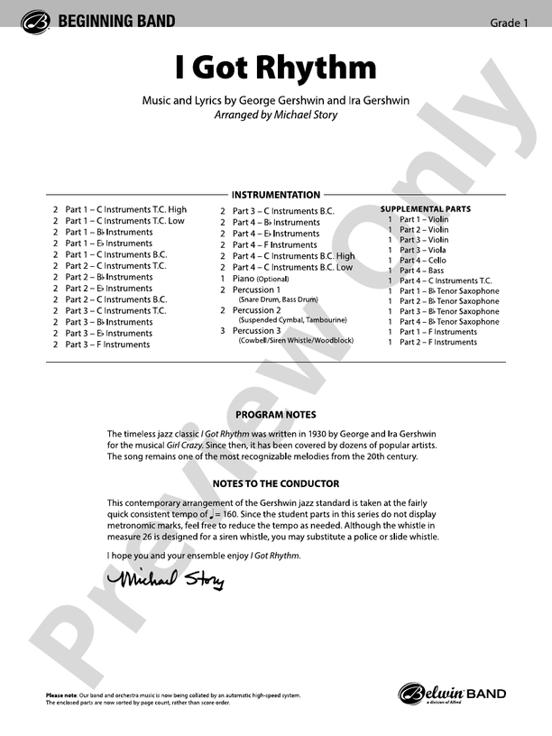 I Got Rhythm (Flexible Arrangement) - Concert Band Conductor Score & Parts (Digital Download)