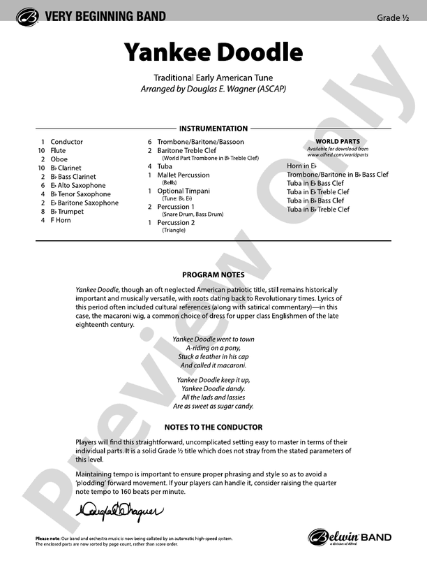 Yankee Doodle - Concert Band Conductor Score & Parts (Digital Download)