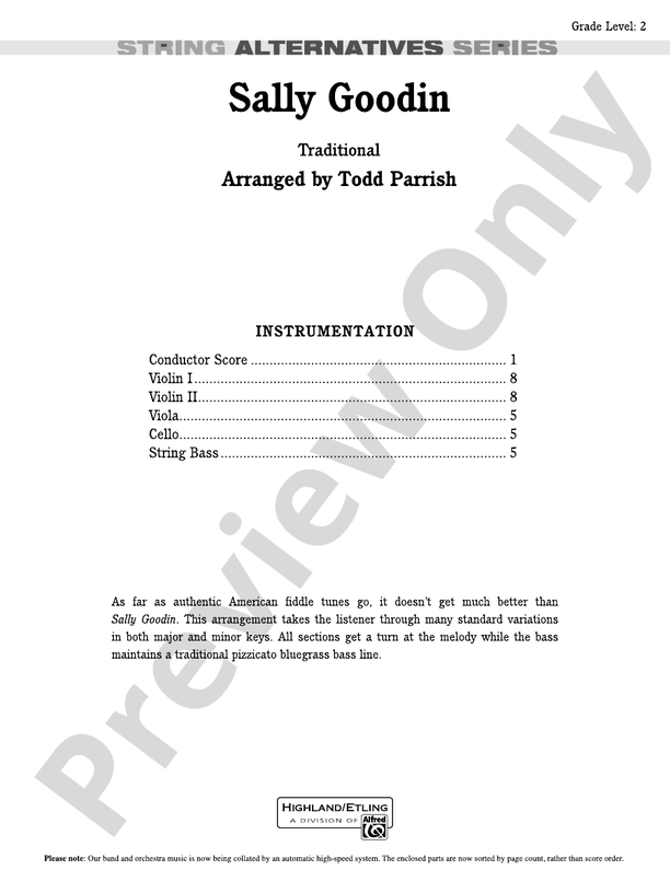 Sally Goodin - String Orchestra Conductor Score & Parts (Digital Download)
