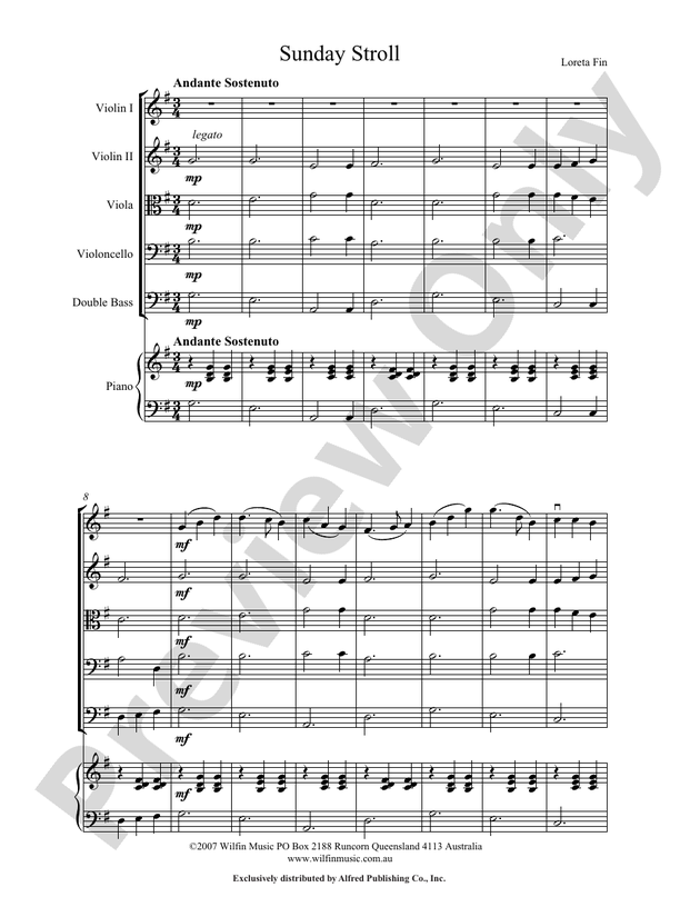 Sunday Stroll - Loreta Fin – String Orchestra Conductor Score & Parts (Digital Download)