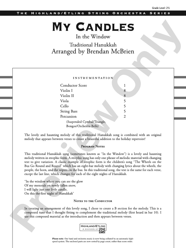 My Candles - String Orchestra Conductor Score & Parts (Digital Download)