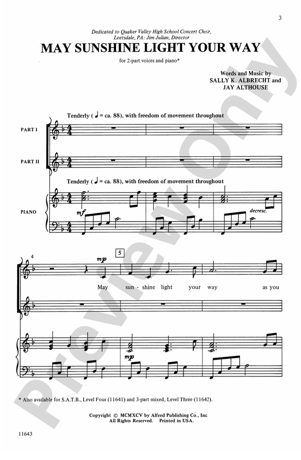 May Sunshine Light Your Way – 2-Part Choral Octavo (Digital Download)