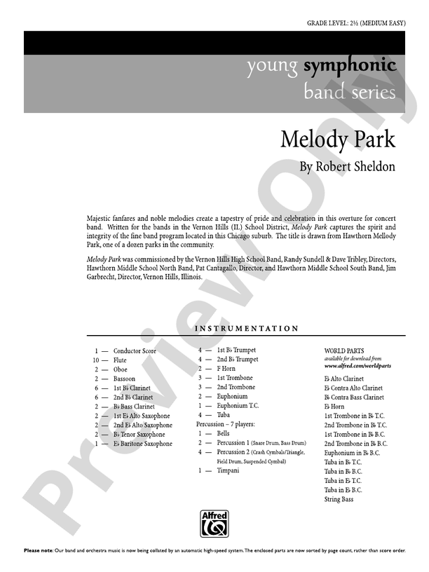 Melody Park - Concert Band Conductor Score & Parts (Digital Download)
