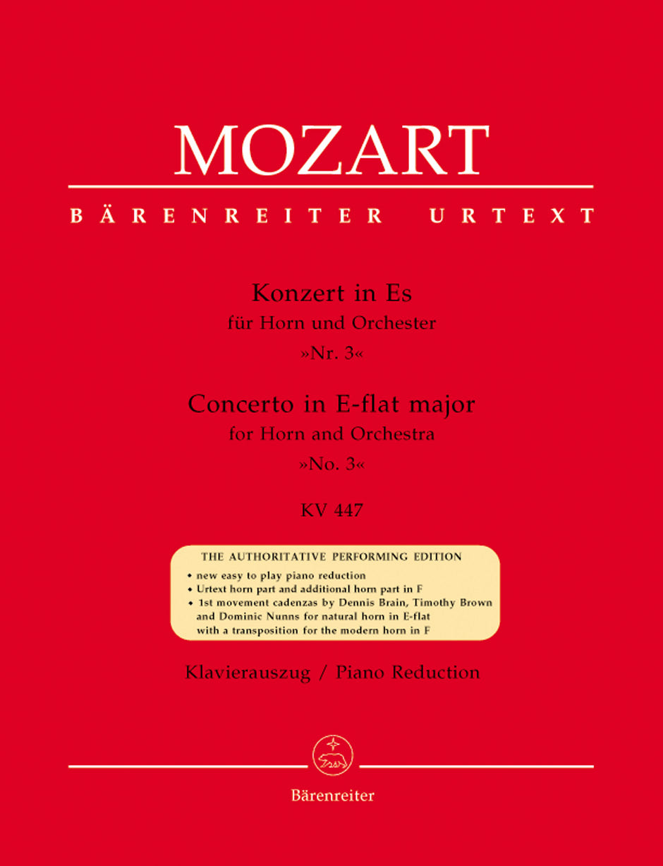 Mozart - Concerto #3 in EbMaj K447 - French Horn/Piano Accompaniment Barenreiter BA5312-90