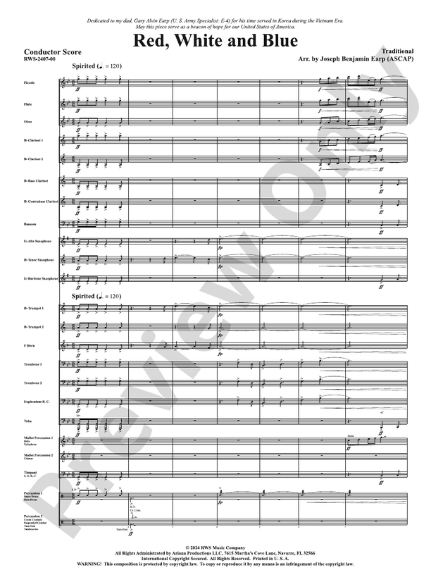 Red, White and Blue - Concert Band Conductor Score & Parts (Digital Download)