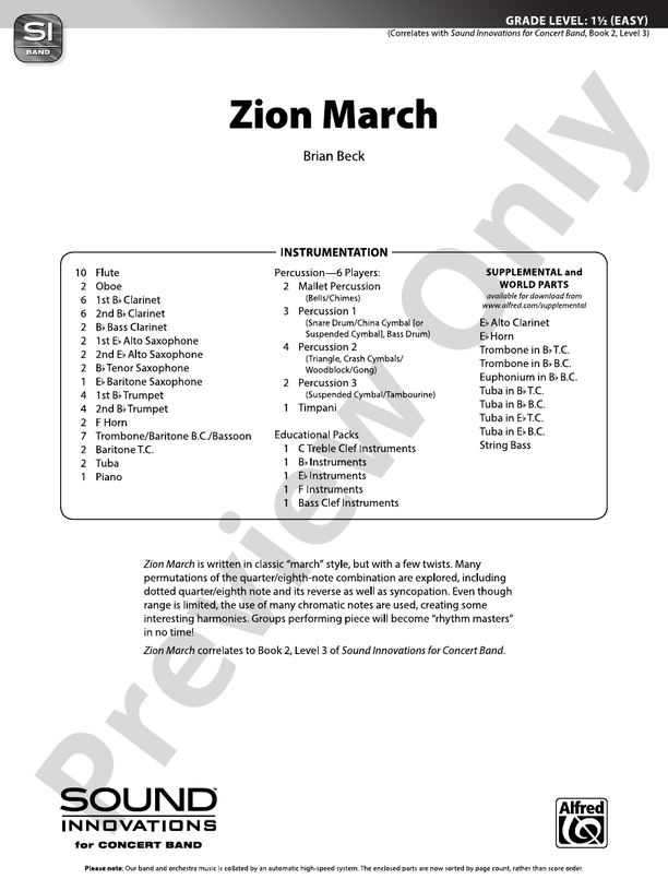 Zion March - Concert Band Conductor Score & Parts (Digital Download)