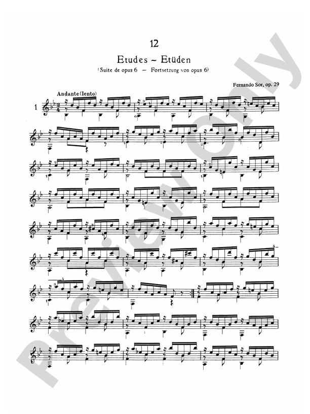 Sor: Twelve Etudes, Op. 29 - Guitar (Digital Download)