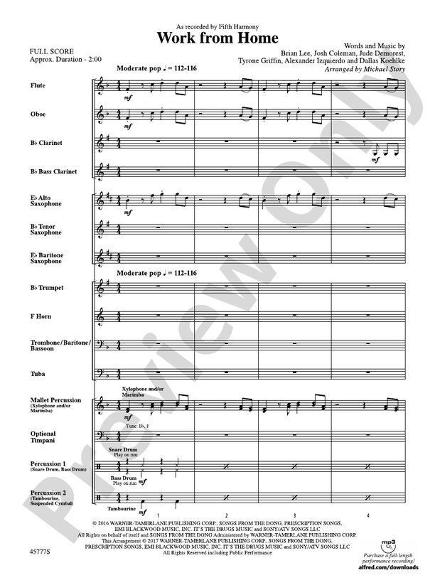 Work from Home - Concert Band Conductor Score & Parts (Digital Download)
