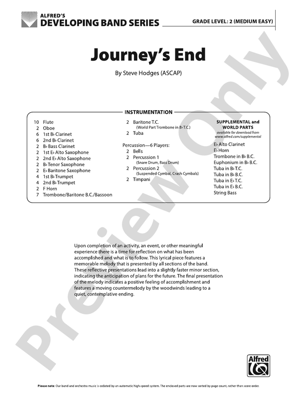 Journey's End - Concert Band Conductor Score & Parts (Digital Download)