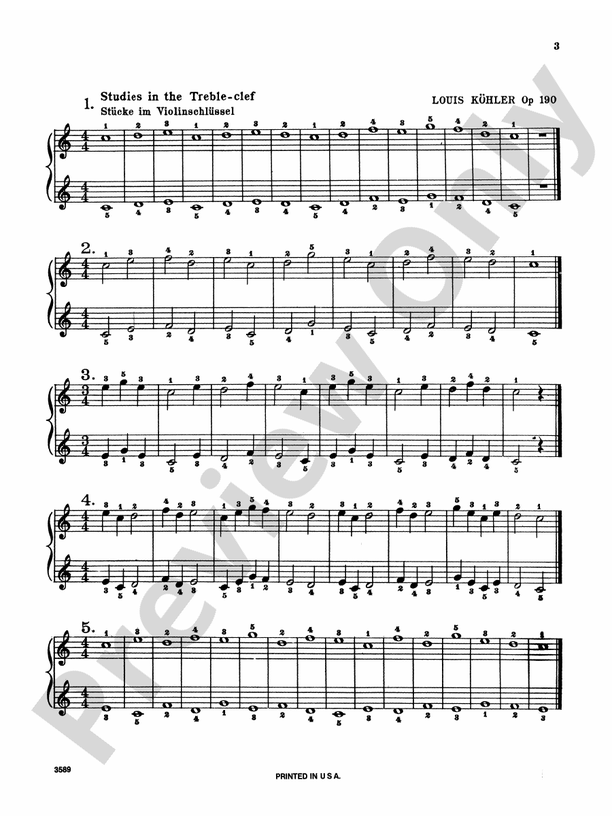 Kohler - The Very Easiest Studies, Op. 190 - Piano Solo (Digital Download)