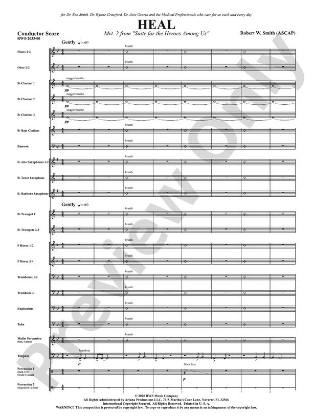 Heal - Mvt. 2 from Suite for the Heroes Among Us - Concert Band Conductor Score & Parts (Digital Download)