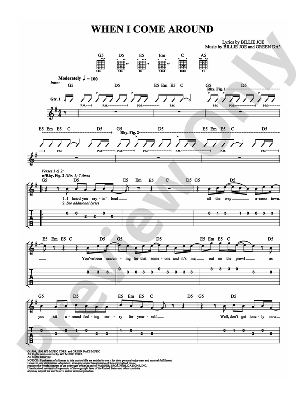When I Come Around - Easy Guitar TAB/Lyrics (Digital Download)