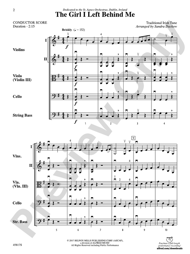 The Girl I Left Behind Me - String Orchestra Conductor Score & Parts (Digital Download)