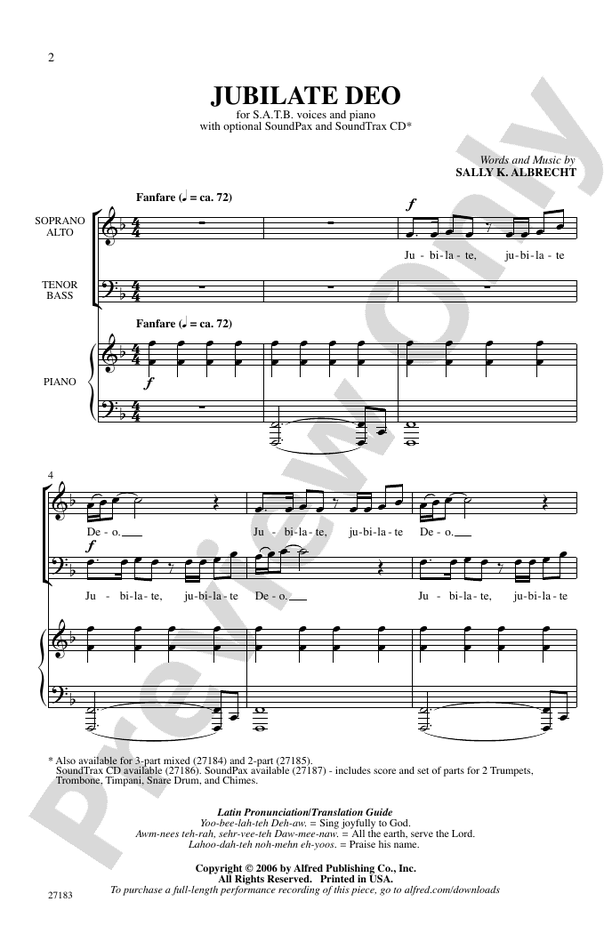 Jubilate Deo - Arr. Sally K. Albrecht – SATB Choral Octavo (Digital Download)