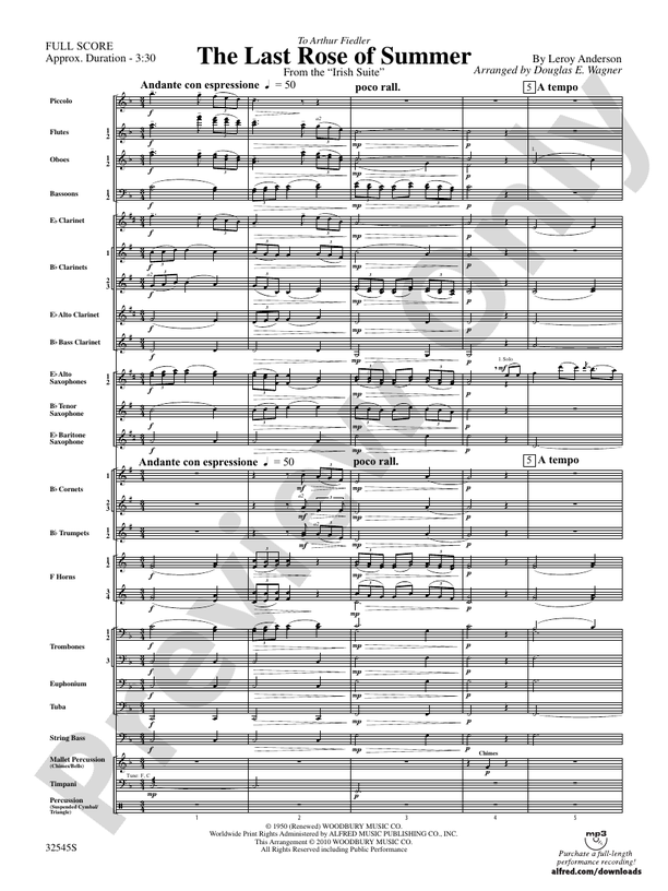 The Last Rose of Summer (from the Irish Suite) - Concert Band Conductor Score & Parts (Digital Download)