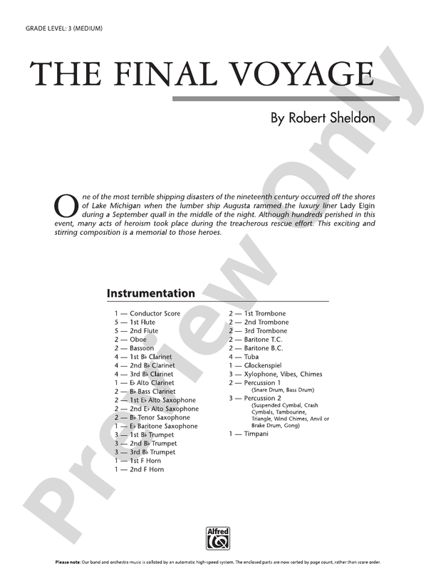 The Final Voyage - Concert Band Conductor Score & Parts (Digital Download)