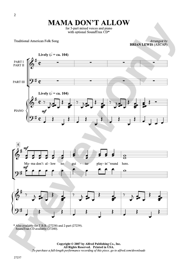 Mama Don't Allow – 3-Part Mixed Choral Octavo (Digital Download)