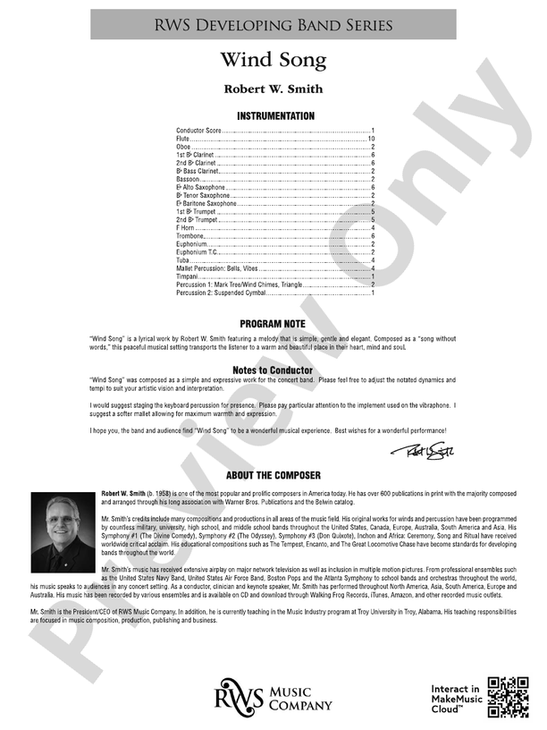 Wind Song - Concert Band Conductor Score & Parts (Digital Download)