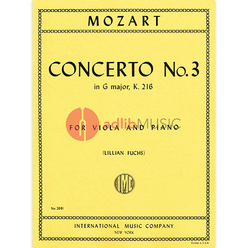 Mozart - Concerto #3 in Gmaj K216 (Originally for Violin) - Viola/Piano Accompaniment edited by Fuchs IMC IMC2681