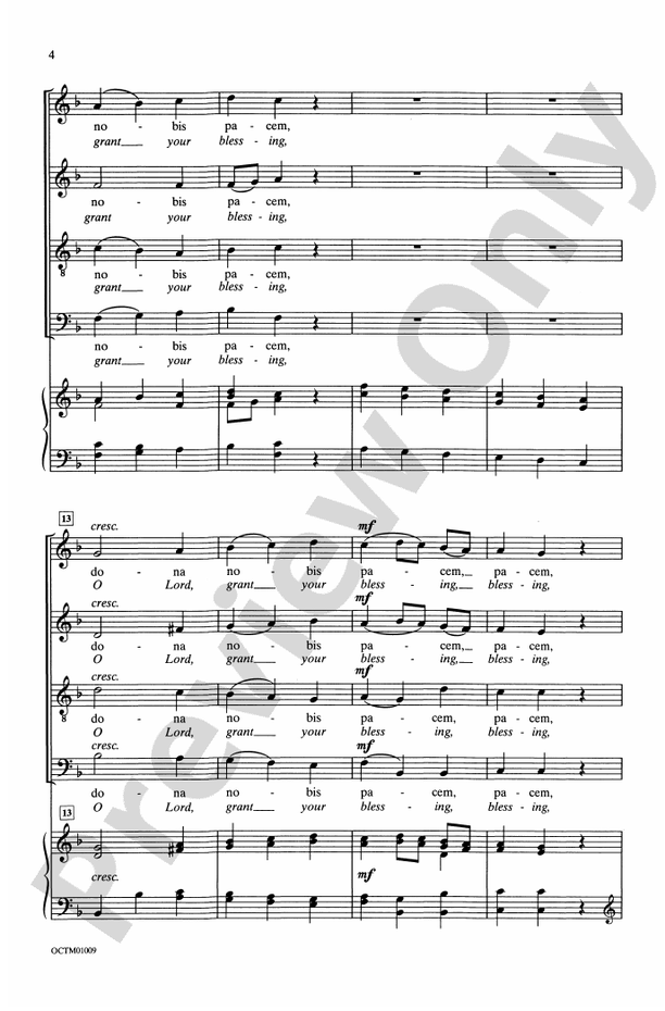 Dona Nobis Pacem (from Missa Brevis in F) – SATB Choral Octavo (Digital Download)
