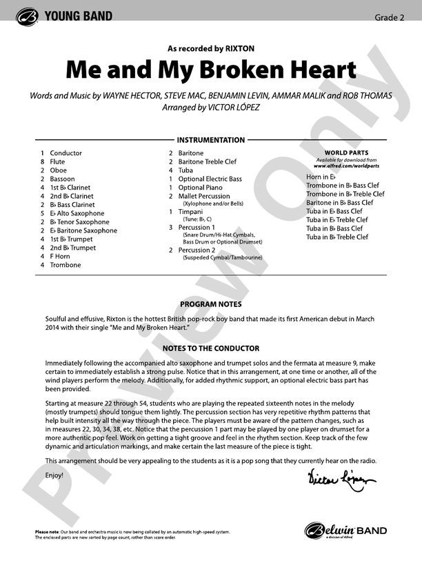 Me and My Broken Heart - Concert Band Conductor Score & Parts (Digital Download)