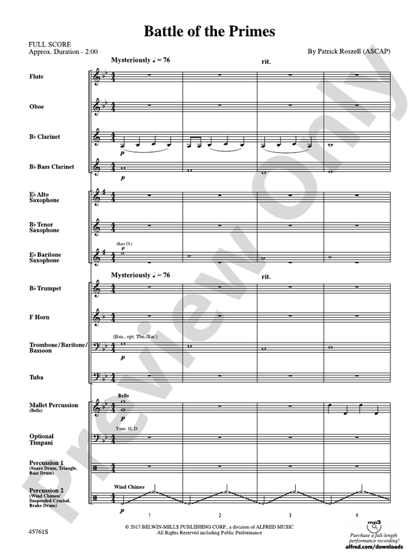 Battle of the Primes - Concert Band Conductor Score & Parts (Digital Download)