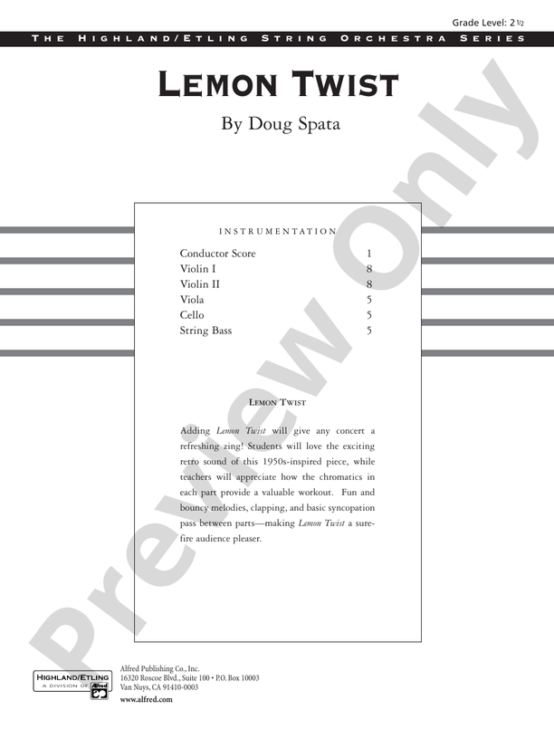 Lemon Twist – String Orchestra Conductor Score & Parts (Digital Download)