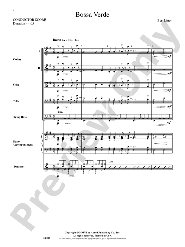 Bossa Verde – String Orchestra Conductor Score & Parts (Digital Download)