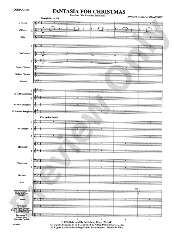Fantasia for Christmas (based on "The Ukranian Bell Carol") - Concert Band Conductor Score & Parts (Digital Download)
