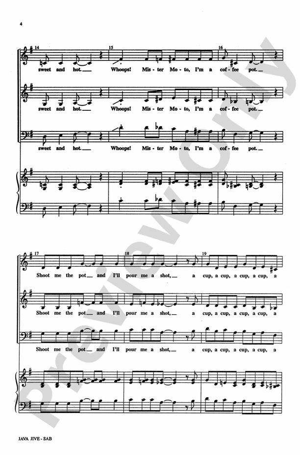 Java Jive – SAB, a cappella Choral Octavo - Digital Sheet Music Download (Digital Download)