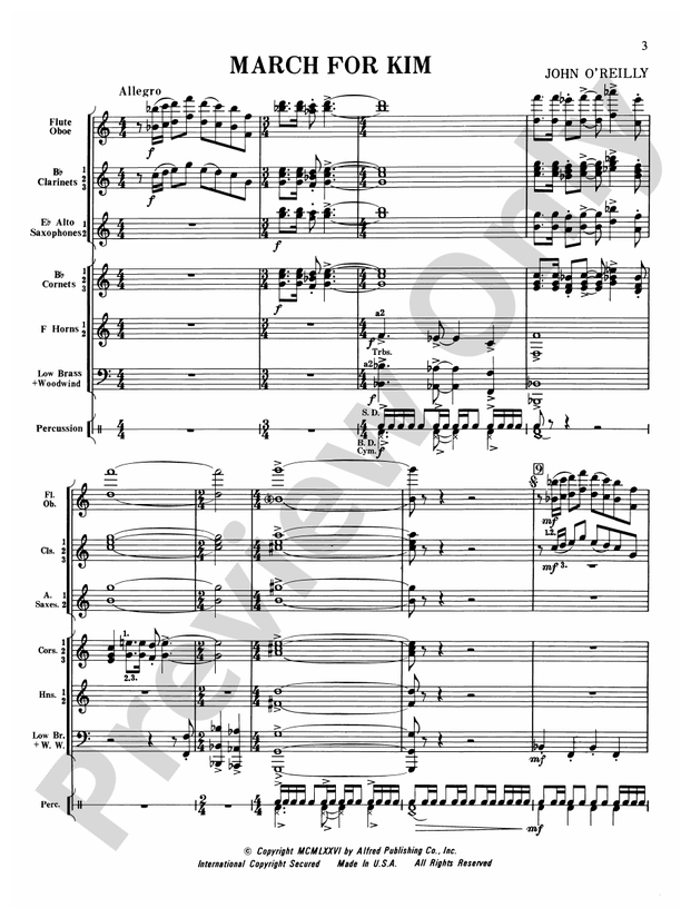 March for Kim - Concert Band Conductor Score & Parts (Digital Download)
