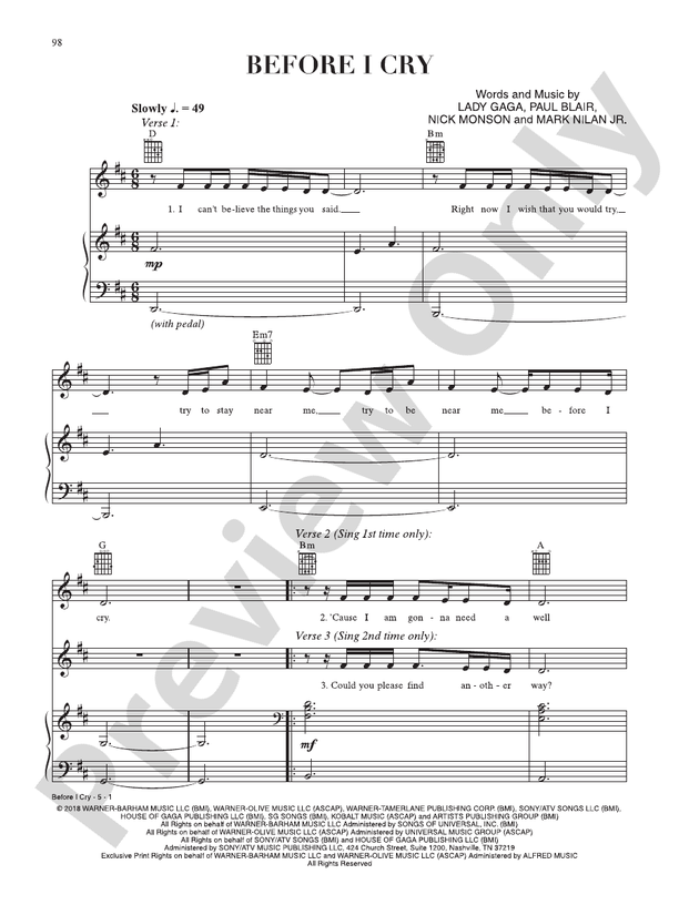 Before I Cry (from A Star Is Born) - PVG (Digital Download)