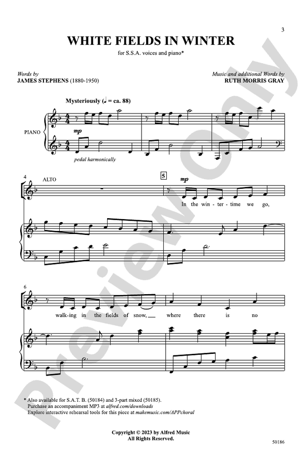 White Fields in Winter - SSA Choral Octavo (Digital Download)