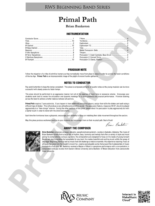 Primal Path - Concert Band Conductor Score & Parts (Digital Download)