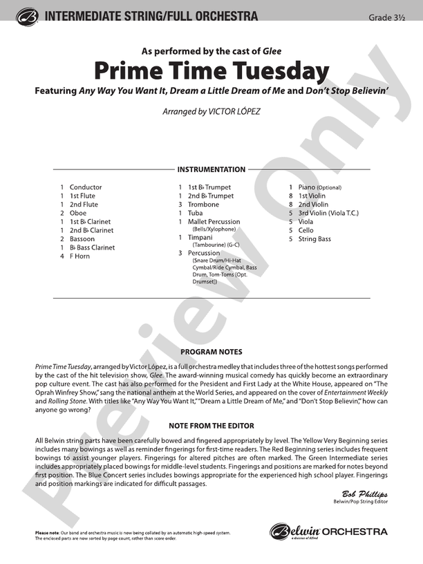 Prime Time Tuesday - Full Orchestra Conductor Score & Parts (Digital Download)