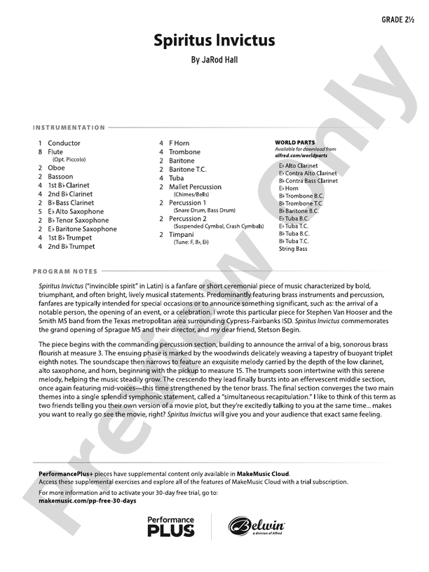 Spiritus Invictus – Concert Band Conductor Score & Parts