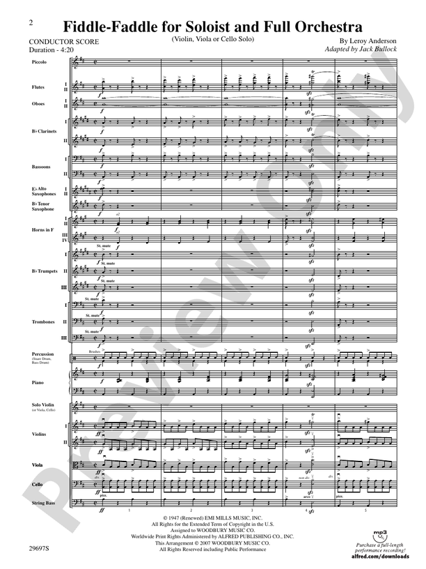 Fiddle-Faddle for Soloist and Full Orchestra – Full Orchestra Conductor Score & Parts (Digital Download)